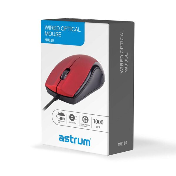 MU110 3B USB Wired Large Optical Mouse - Red