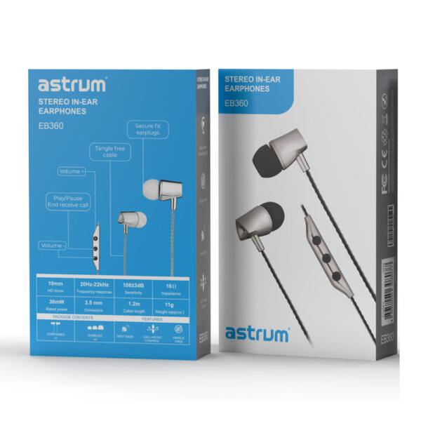 EB360 Metal Stereo Earphones with Mic - Black