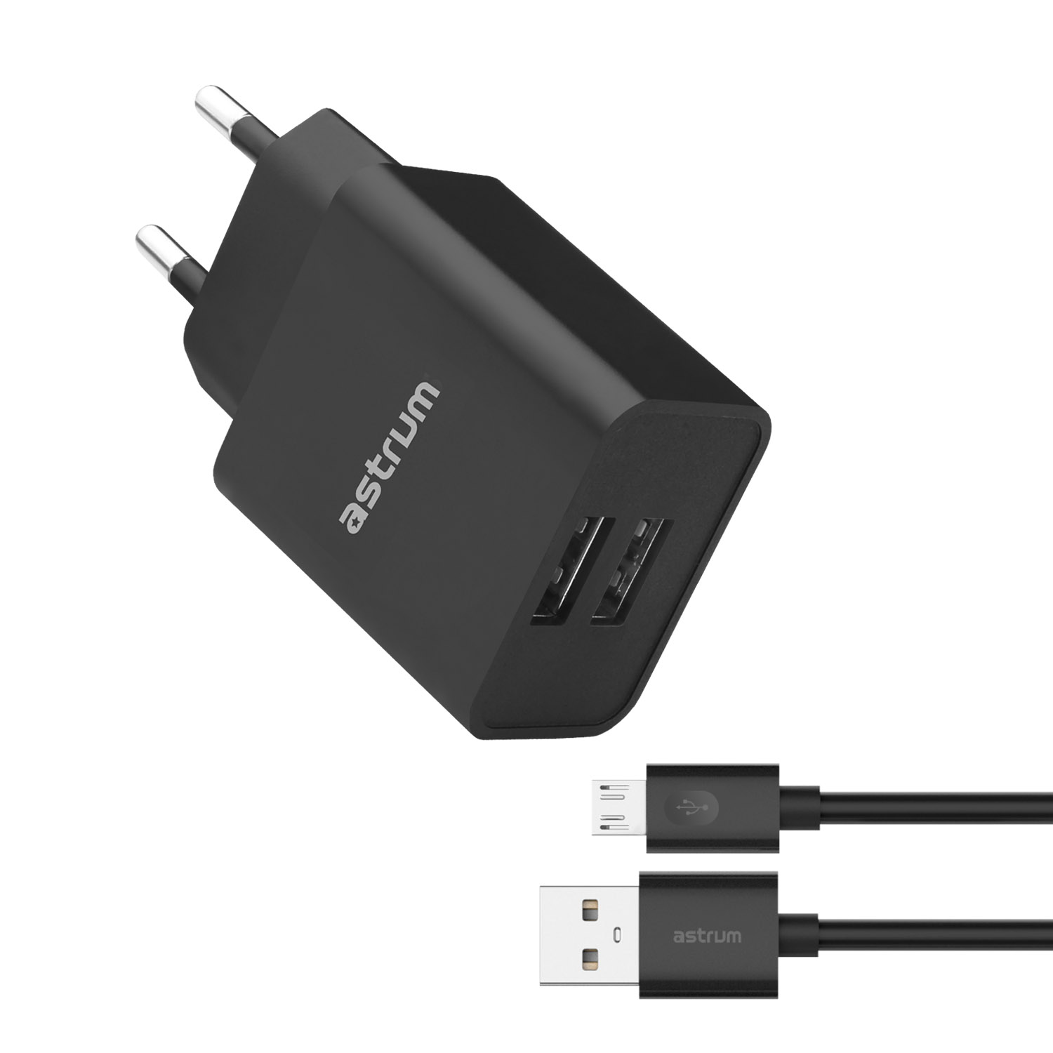 Pro Dual U24 12W Dual USB Travel Wall Charger + Micro USB Cable - Black