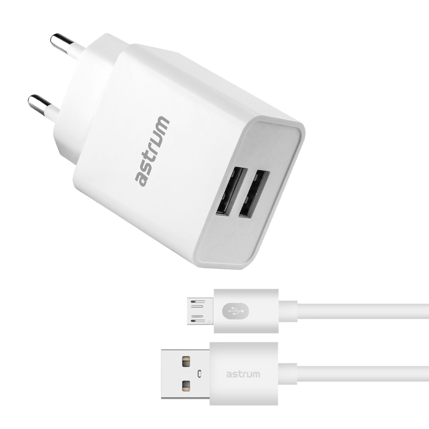 Pro Dual U24 12W Dual USB Travel Charger + Micro USB Cable - White