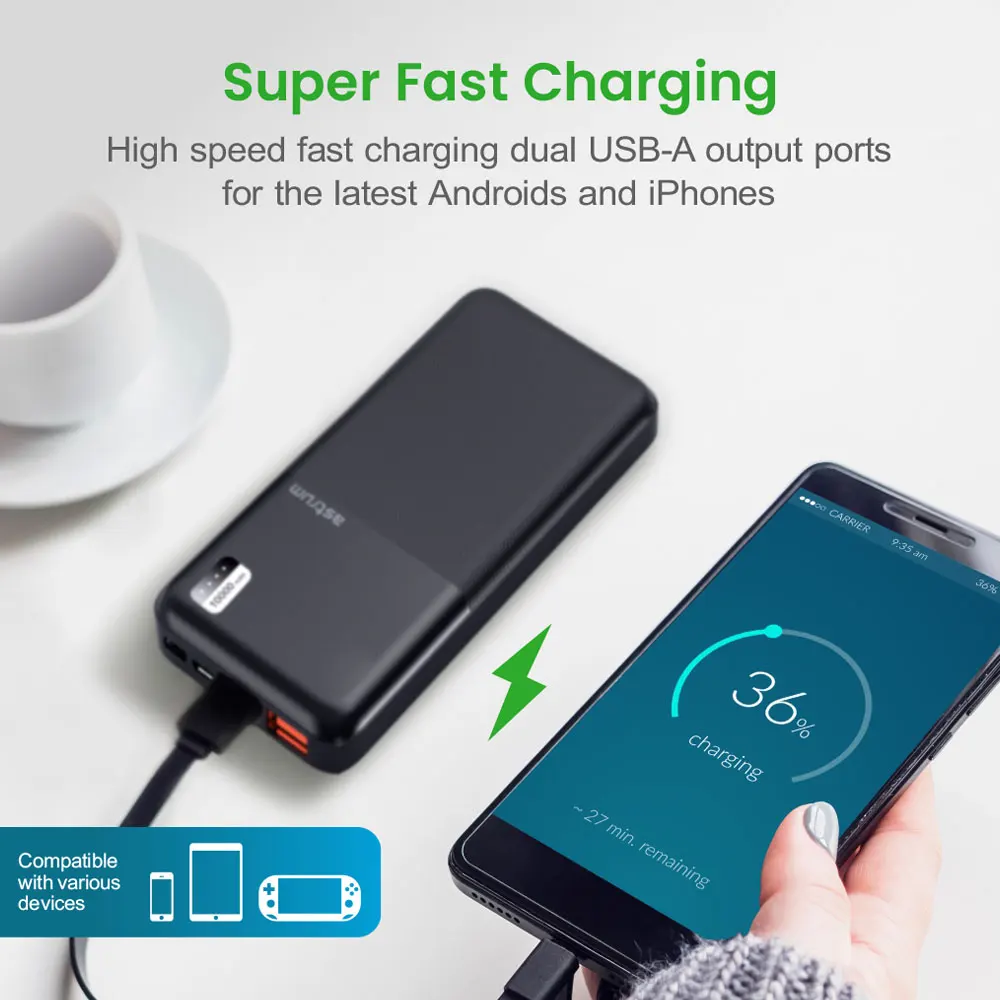 PB105 Dual USB Ultra Slim Fast Charge Power Bank 10000mAh