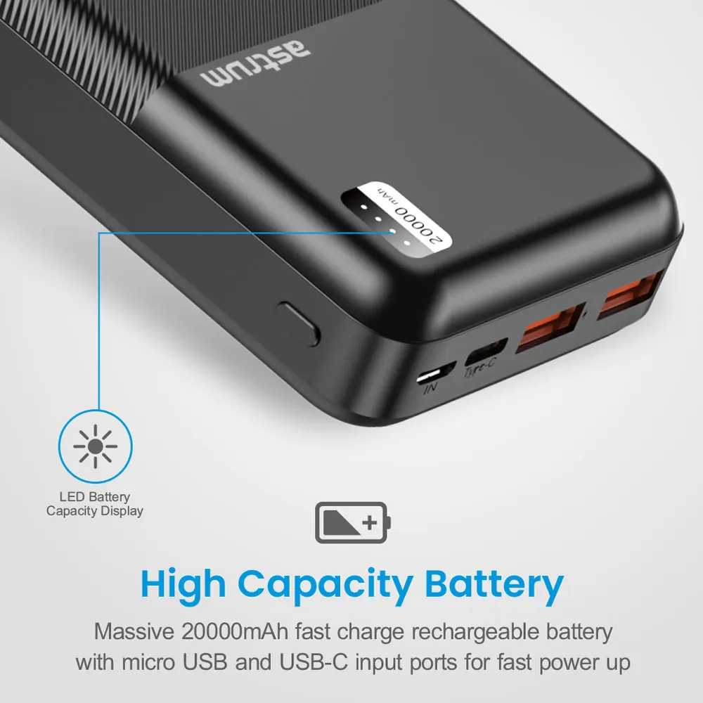 PB255 Dual USB Portable PD20W Fast Charge Power Bank 20000mAh